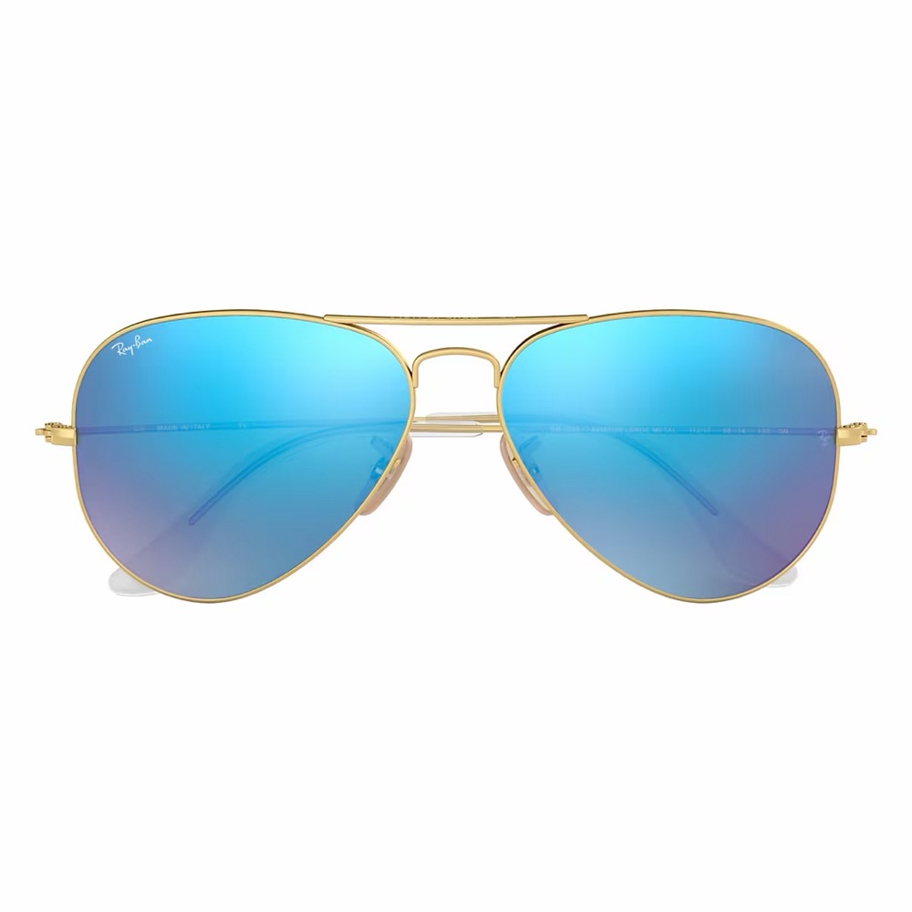 Ray-Ban Gold Frame Sunglasses Blue Lenses polarized 
RB3025 Aviator Flash